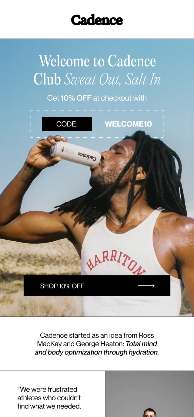 Cadence welcome email produced by Ecom Mails