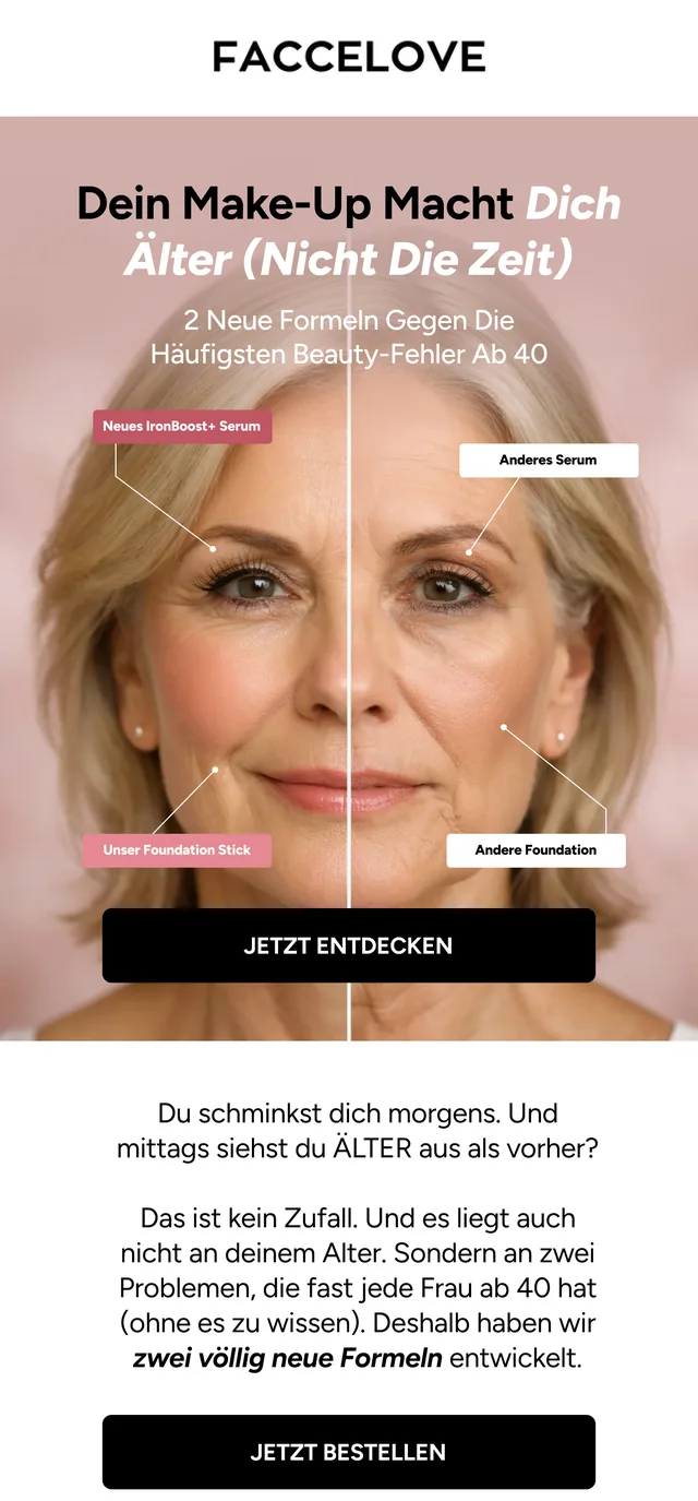 German Facelove product email produced by Ecom Mails