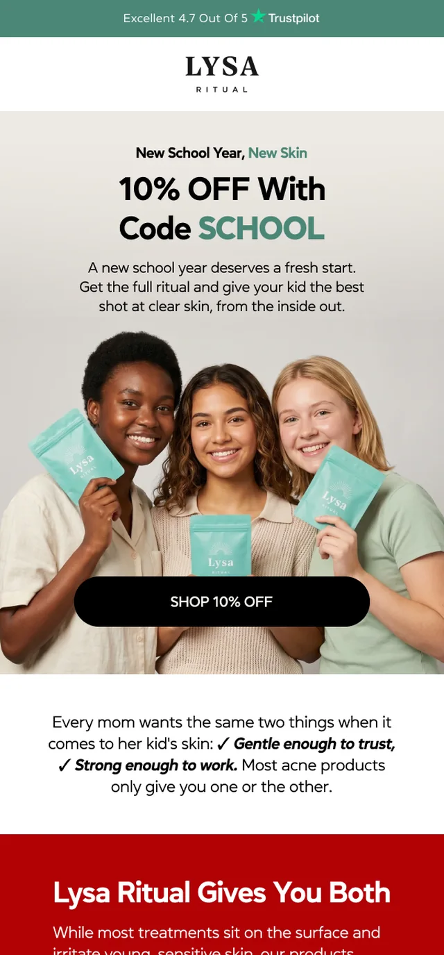 Lysa Ritual back-to-school email produced by Ecom Mails